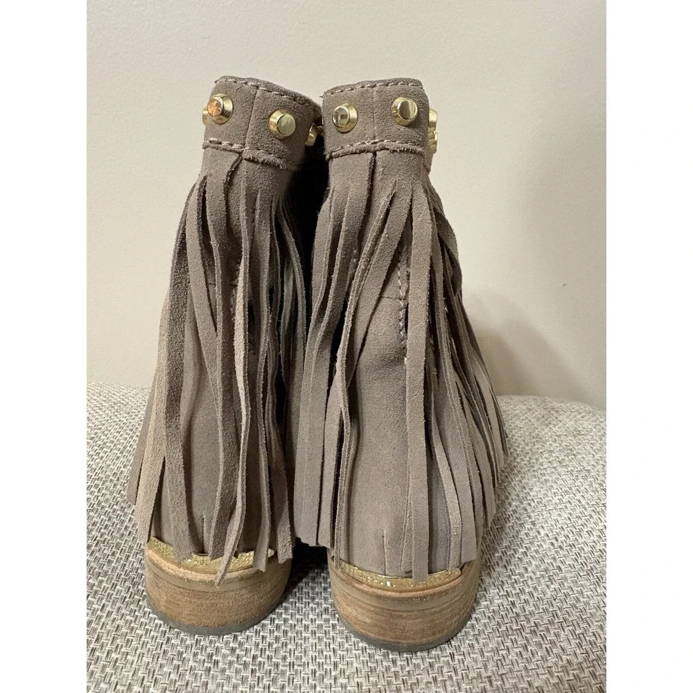 MICHAEL MICHAEL KORS Billy Fringed‎ Ankle Boot Studded Suede Bootie Neutral 7